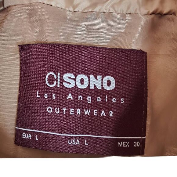 Ci Sono Full Zip Winter Packable Quilted Lined Puffer Jacket Coat Taupe Large - Picture 7 of 11